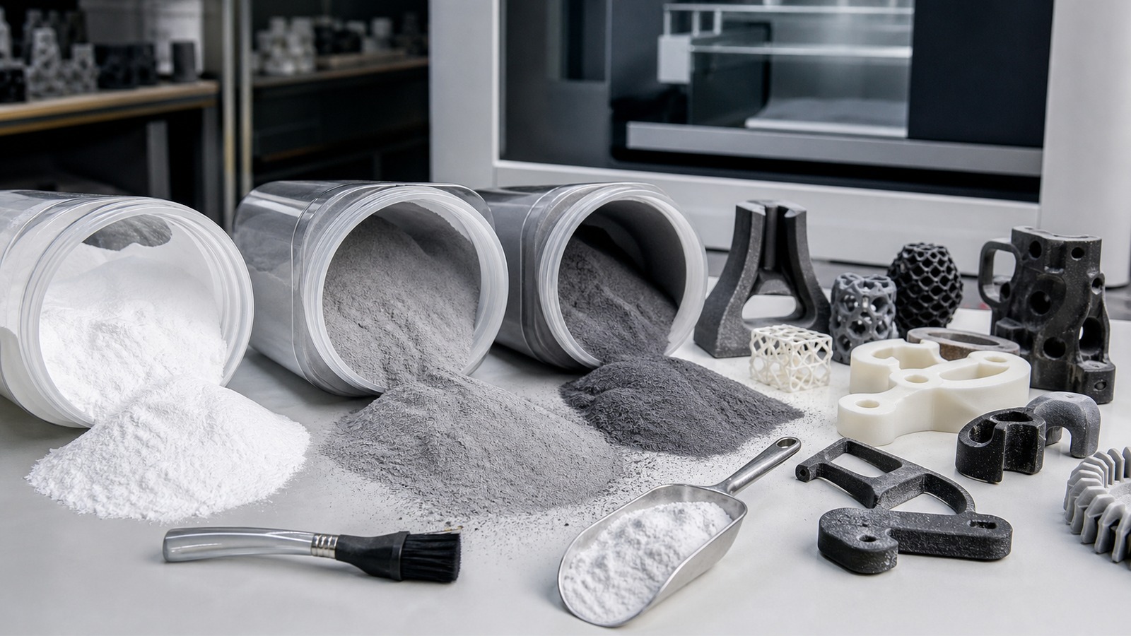Photorealistic 3D printing scene for Best Materials for SLS 3D Printing Explained
