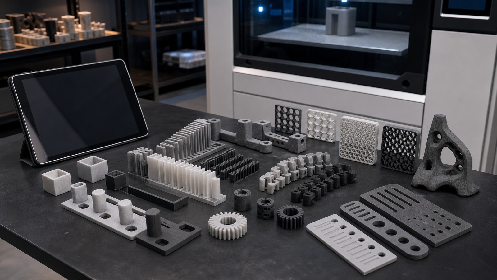 Photorealistic 3D printing scene for SLS 3D Printing Design Rules Every Engineer Should Know
