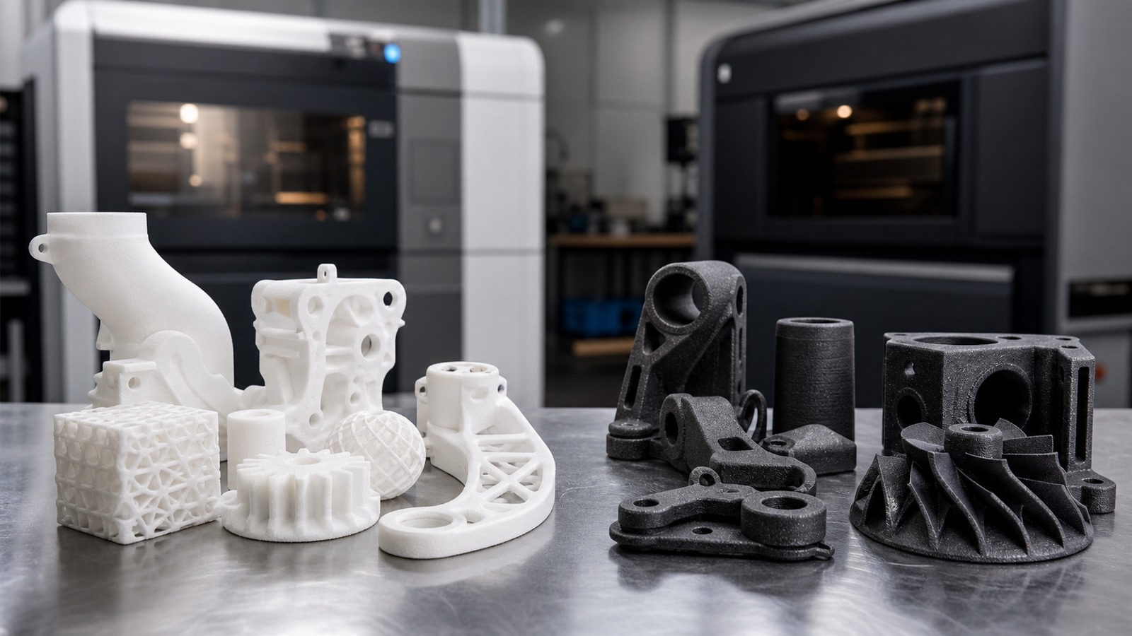 Photorealistic 3D printing scene for SLS vs MJF: Which Powder Bed Technology Wins?