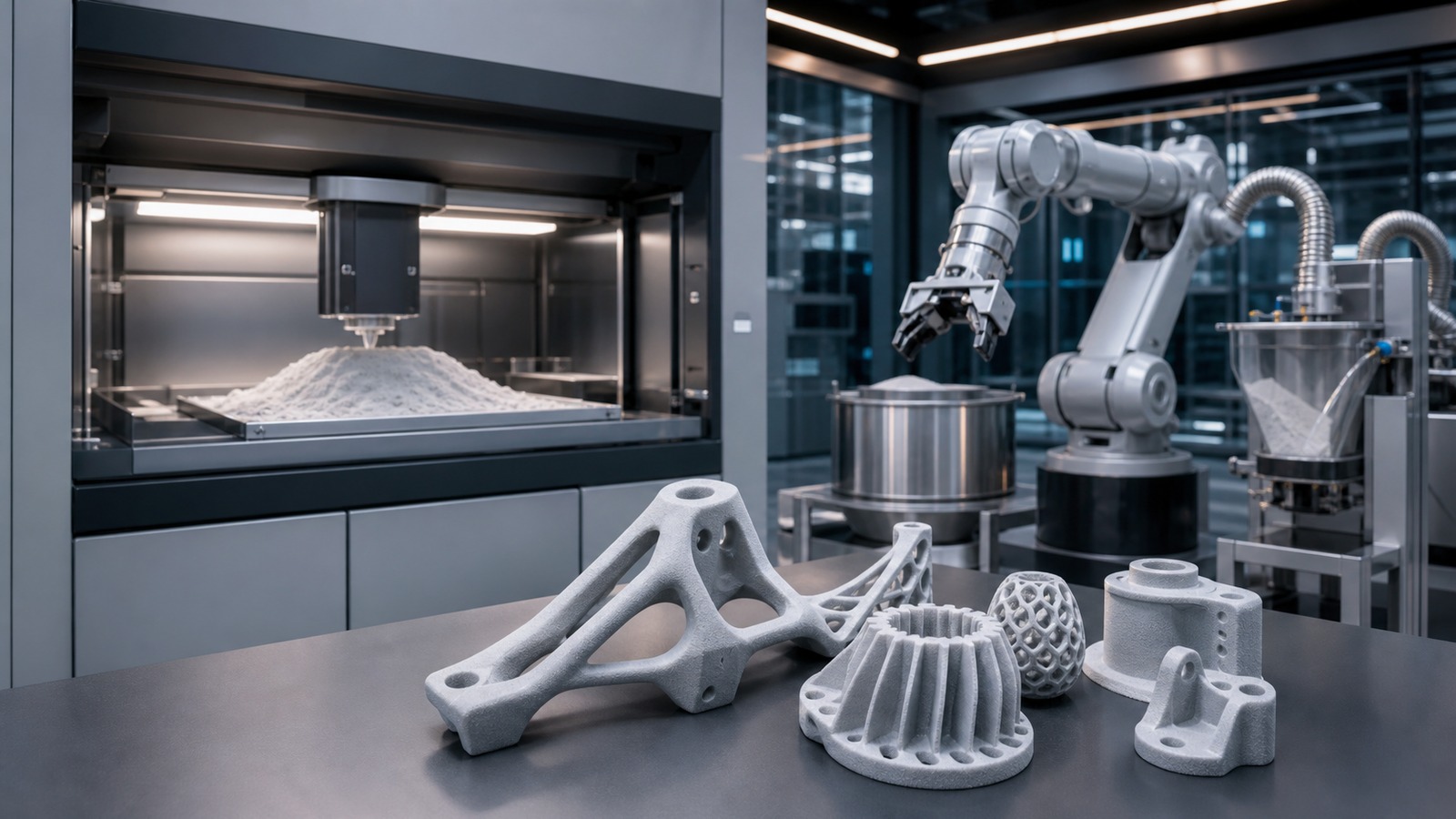 Photorealistic 3D printing scene for The Future of Selective Laser Sintering in Manufacturing
