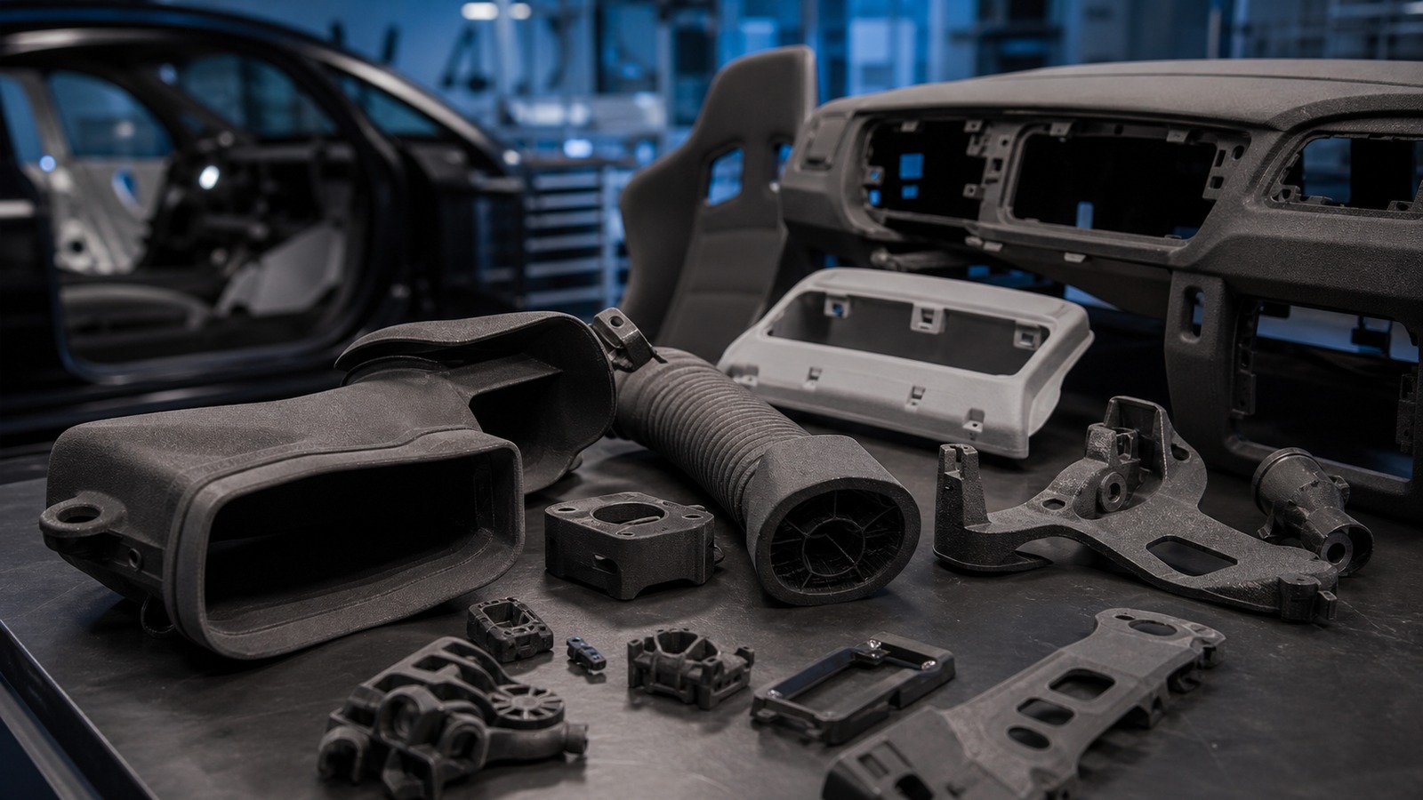 Photorealistic 3D printing scene for SLS 3D Printing for Automotive Parts and Prototyping