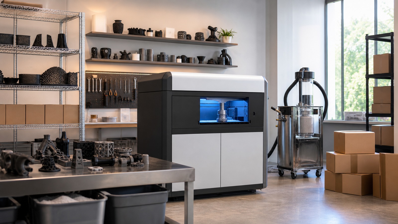 Photorealistic 3D printing scene for Best SLS 3D Printers for Small Businesses