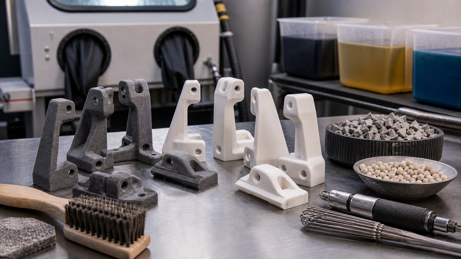 Photorealistic 3D printing scene for SLS 3D Printing Surface Finishing Techniques