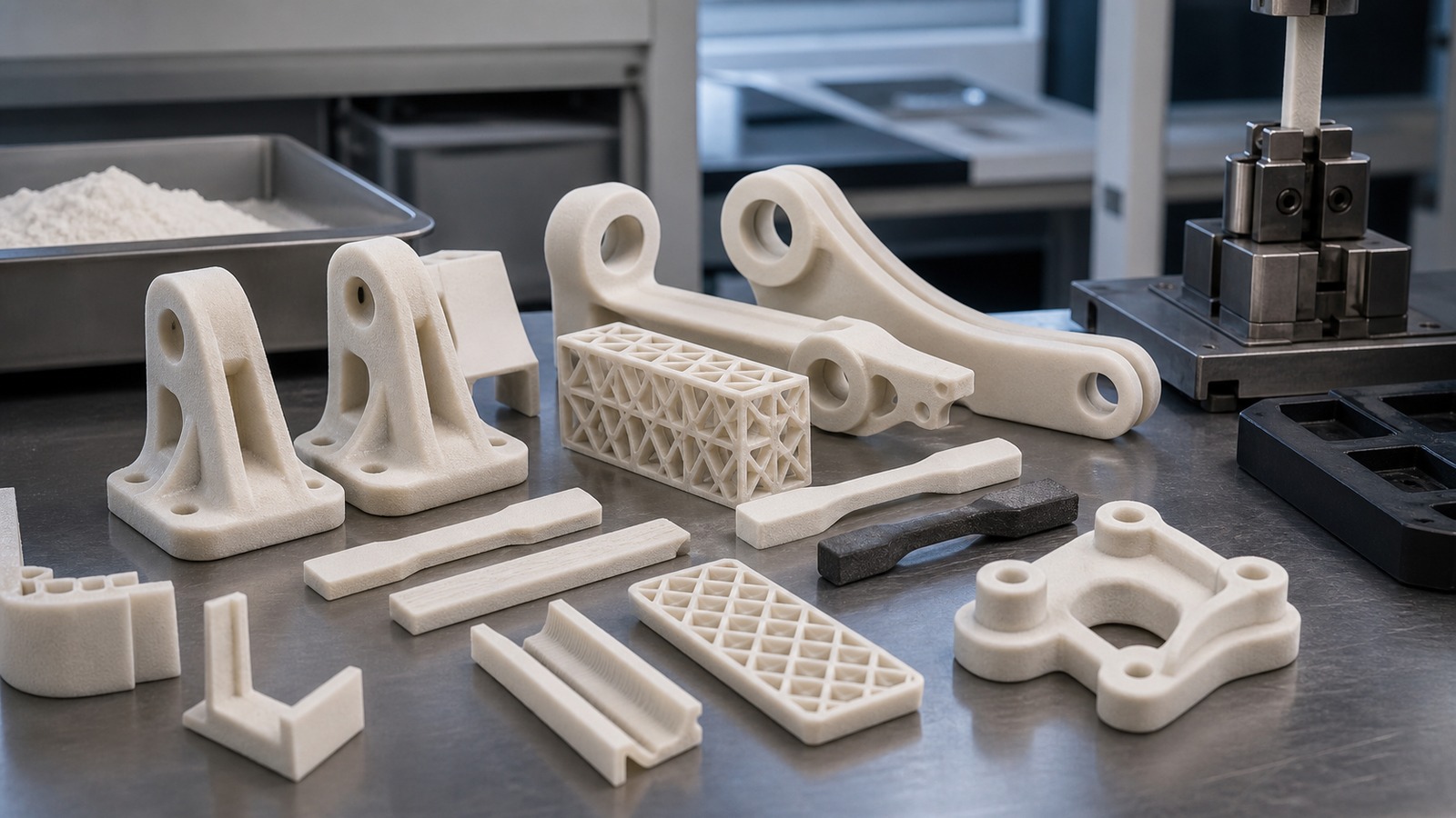 Photorealistic 3D printing scene for How to Optimize SLS Prints for Maximum Strength