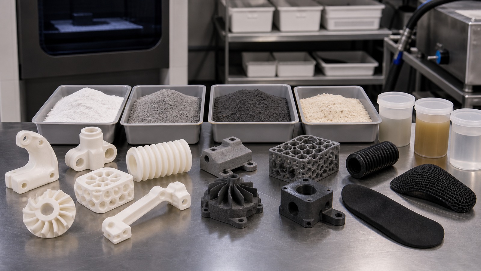 Photorealistic 3D printing scene for SLS 3D Printing Materials Comparison Guide