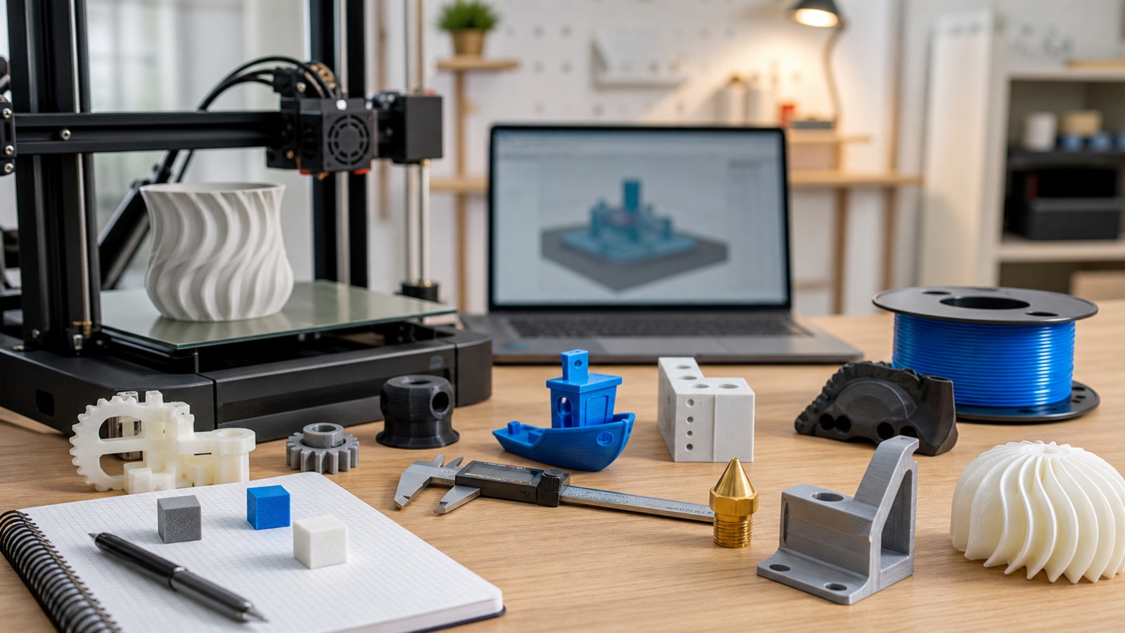 3D printing workspace scene for 100 Essential 3D Printing Terms Every Beginner Should Know