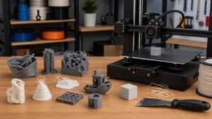 3D printing workspace scene for 25 3D Printing Mistakes Every Beginner Makes (and How to Avoid Them)