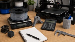 3D printing workspace scene for 3D Printing Cost Calculator: How to Estimate Every Print