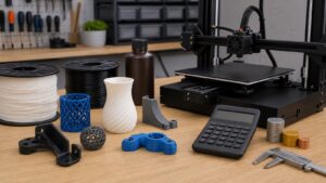 3D printing workspace scene for How Much Does 3D Printing Cost? A Complete Beginner's Guide