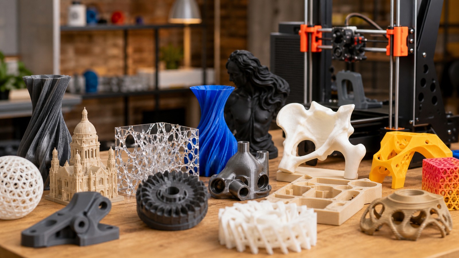 3D printing workspace scene for The 11 Main Types of 3D Printing Technologies Explained (Beginner's Guide)