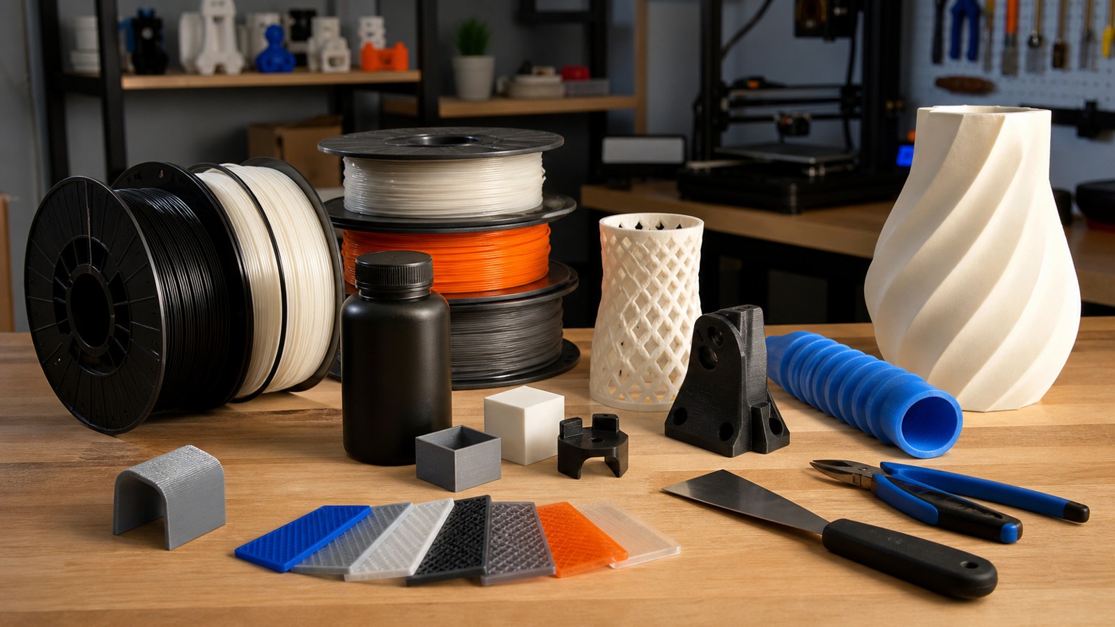 3D printing workspace scene for The Complete Guide to 3D Printing Materials for Beginners
