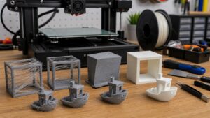 3D printing workspace scene for The Most Common 3D Printing Problems and How to Fix Them