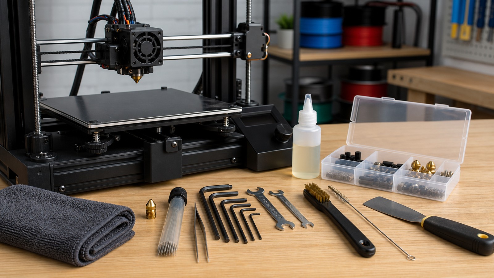 3D printing workspace scene for The Ultimate 3D Printer Maintenance Checklist