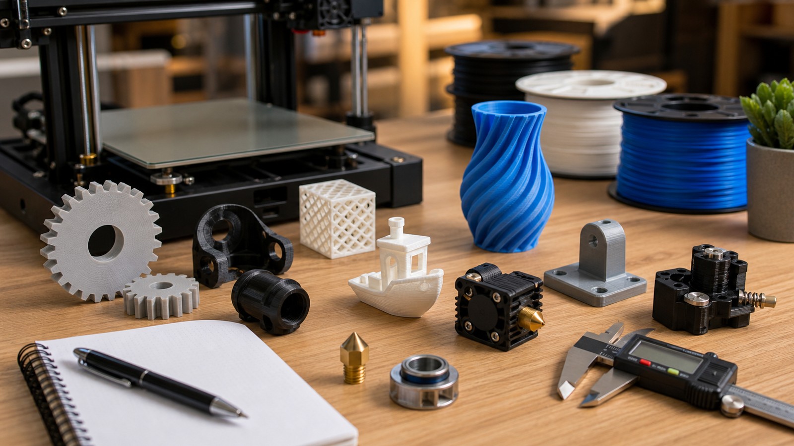 3D printing workspace scene for The Ultimate 3D Printing Glossary: Common Terms Explained