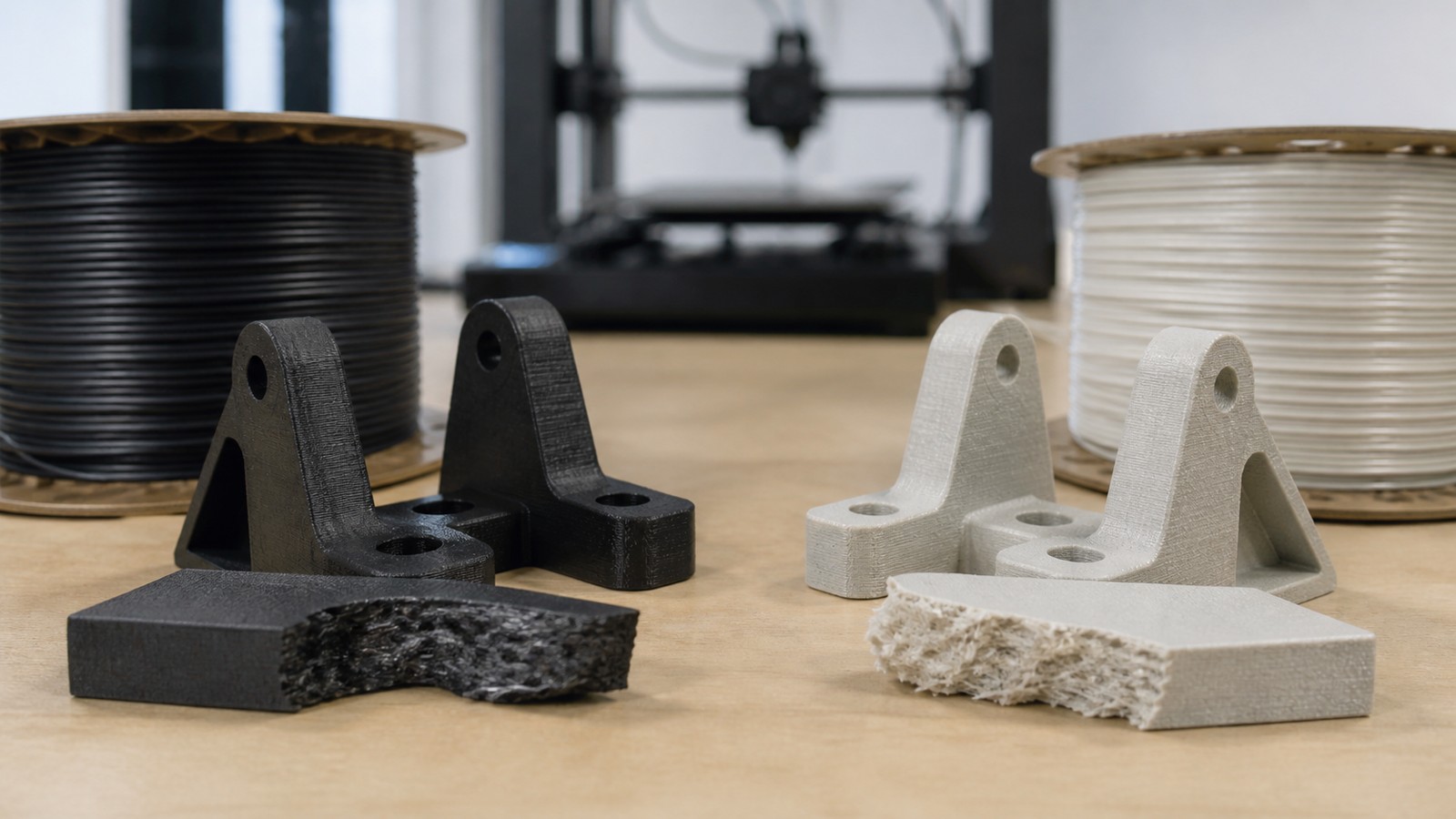 Editorial 3D printing image for Carbon Fiber vs Glass Fiber Filament: Which Is Better?