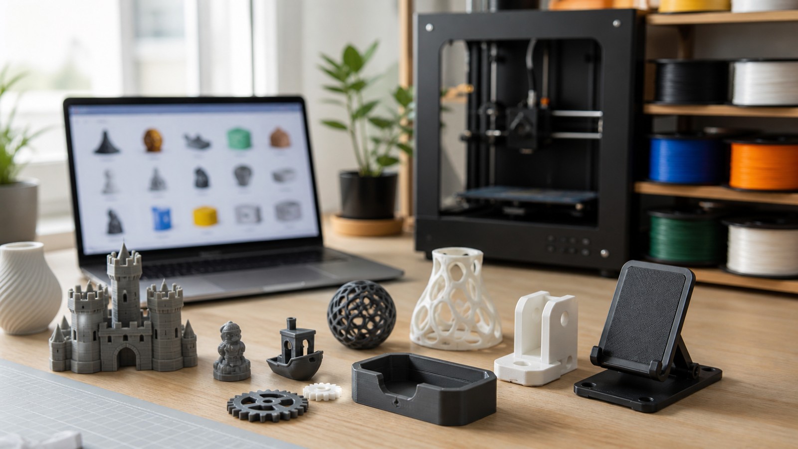 3D printing workspace scene for The Best STL File Libraries for 3D Printing in 2026