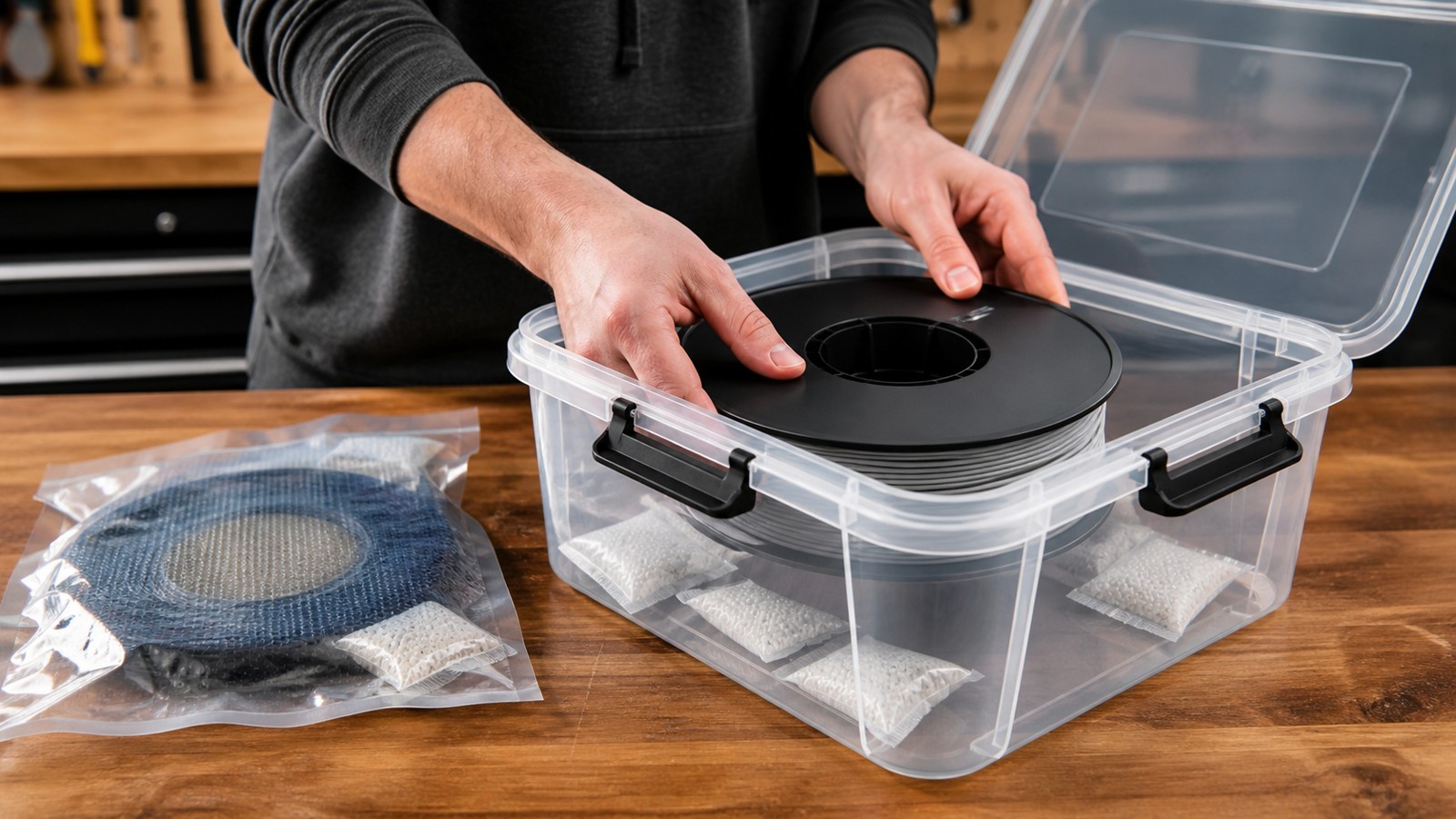 Editorial 3D printing image for How to Store 3D Printer Filament to Prevent Moisture Damage
